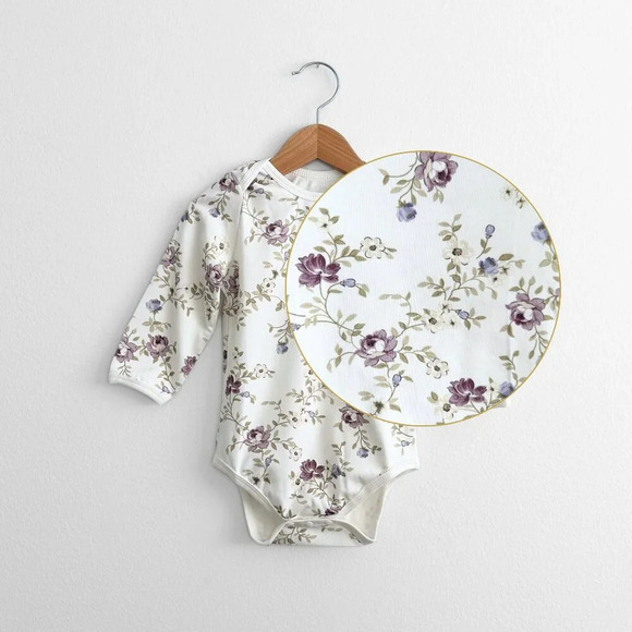 Other - NWT Cute Girls Long Sleeve Baby Onesie One-Piece Romper Lavender Flowers 3-6M